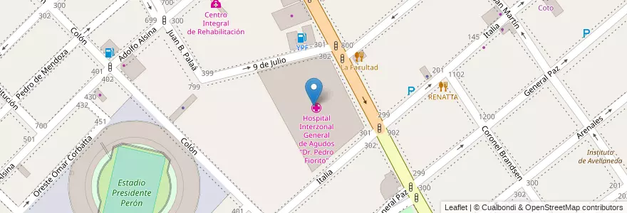 Mapa de ubicacion de Hospital Interzonal General de Agudos "Dr. Pedro Fiorito" en Аргентина, Буэнос-Айрес, Partido De Avellaneda, Avellaneda.
