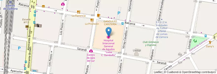 Mapa de ubicacion de Hospital Interzonal General de Agudos "Luisa C. Gandulfo" en الأرجنتين, بوينس آيرس, Partido De Lomas De Zamora, Lomas De Zamora.