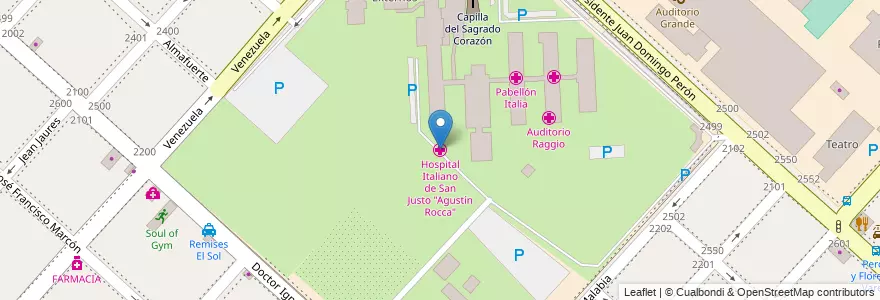 Mapa de ubicacion de Hospital Italiano de San Justo "Agustín Rocca" en アルゼンチン, ブエノスアイレス州, Partido De La Matanza, San Justo.