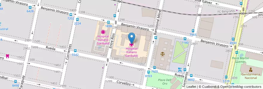 Mapa de ubicacion de Hospital Italiano Garibaldi en アルゼンチン, サンタフェ州, Departamento Rosario, Municipio De Rosario, ロサリオ.