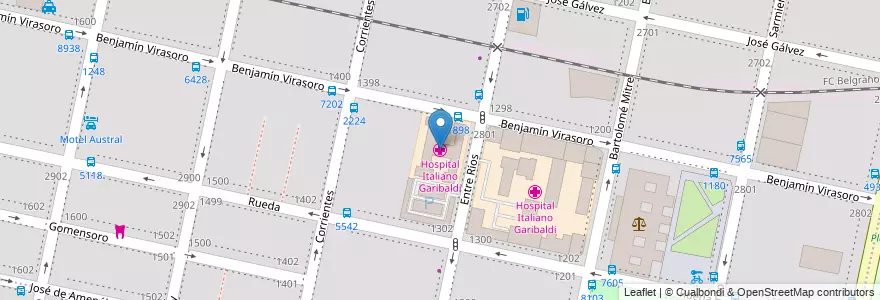 Mapa de ubicacion de Hospital Italiano Garibaldi en Аргентина, Санта-Фе, Departamento Rosario, Municipio De Rosario, Росарио.