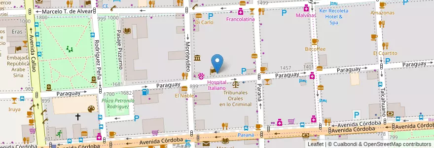 Mapa de ubicacion de Hospital Italiano, Recoleta en Argentina, Ciudad Autónoma De Buenos Aires, Comuna 2, Comuna 1, Buenos Aires.