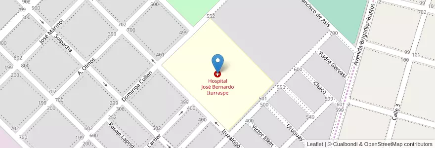Mapa de ubicacion de Hospital José Bernardo Iturraspe en Arjantin, Córdoba, Departamento San Justo, Pedanía Juárez Celman, Municipio De San Francisco, San Francisco.