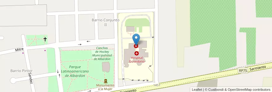 Mapa de ubicacion de Hospital José Giordano en アルゼンチン, サンフアン州, チリ, Albardón.