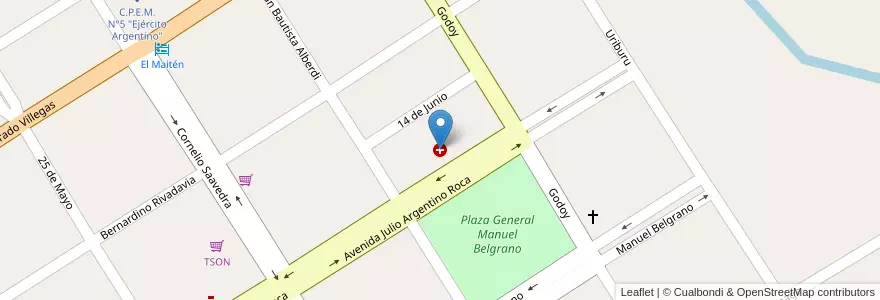 Mapa de ubicacion de Hospital José Venier en アルゼンチン, チリ, ネウケン州, Departamento Picunches, Las Lajas, Las Lajas.