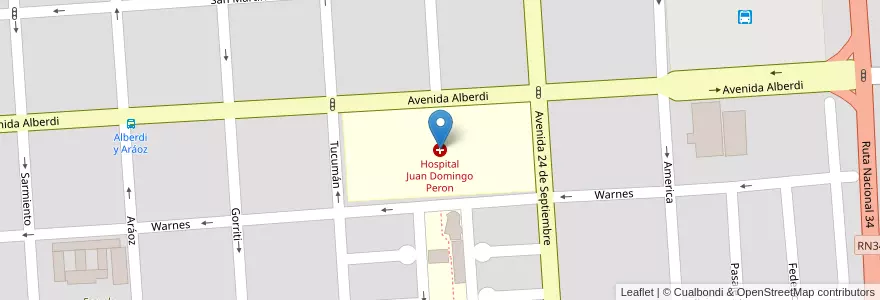 Mapa de ubicacion de Hospital Juan Domingo Peron en アルゼンチン, サルタ州, General San Martín, Municipio De Tartagal, Tartagal.