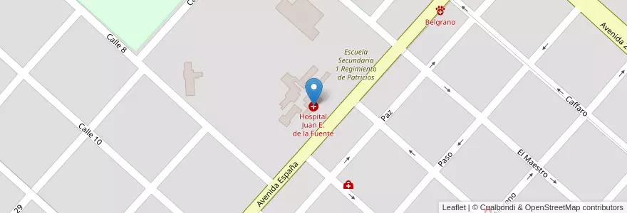 Mapa de ubicacion de Hospital Juan E. de la Fuente en アルゼンチン, ブエノスアイレス州, Partido De General Belgrano, General Belgrano.