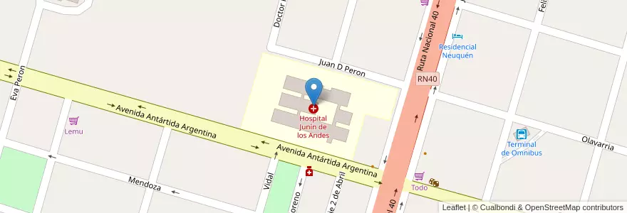 Mapa de ubicacion de Hospital Junín de los Andes en Argentinien, Chile, Provinz Neuquén, Departamento Huiliches, Junín De Los Andes.