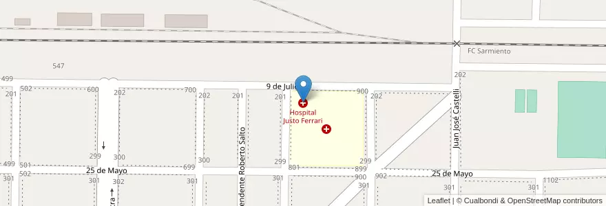 Mapa de ubicacion de Hospital Justo Ferrari en Arjantin, La Pampa, Departamento Realicó, Municipio De Ingeniero Luiggi.