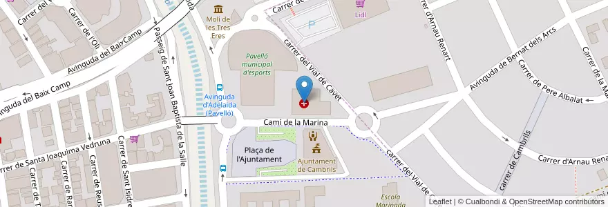 Mapa de ubicacion de Hospital Lleuger Antoni de Gimbernat en スペイン, カタルーニャ州, Tarragona, Baix Camp, Cambrils.