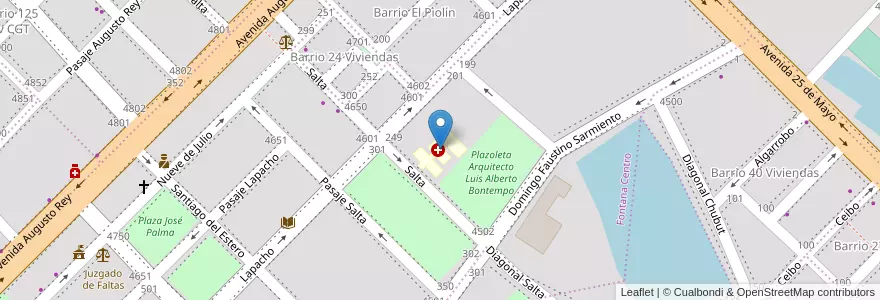 Mapa de ubicacion de Hospital Luis Fleitas en アルゼンチン, チャコ州, Departamento San Fernando, Municipio De Fontana, Fontana.