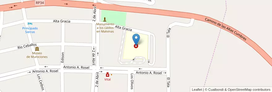 Mapa de ubicacion de Hospital Luis María Bellodi en آرژانتین, Córdoba, Departamento San Alberto, Pedanía Tránsito, Mina Clavero, Municipio De Mina Clavero.