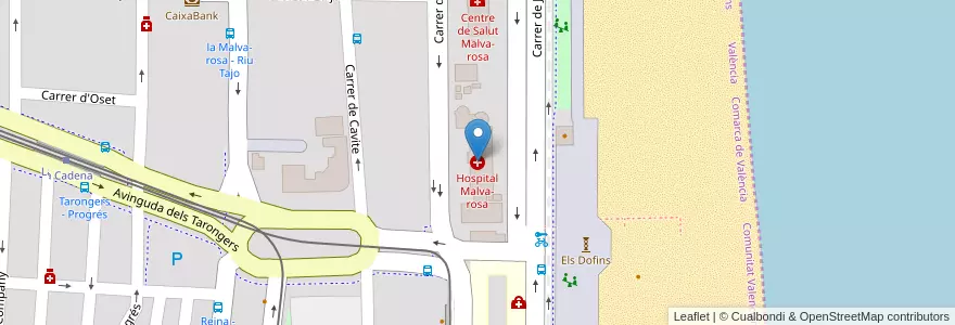 Mapa de ubicacion de Hospital Malva-rosa en スペイン, バレンシア州, València / Valencia, Comarca De València, València.