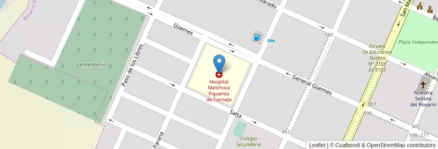Mapa de ubicacion de Hospital Melchora Figueroa de Cornejo en アルゼンチン, サルタ州, Rosario De La Frontera, Municipio De Rosario De La Frontera, Rosario De La Frontera.