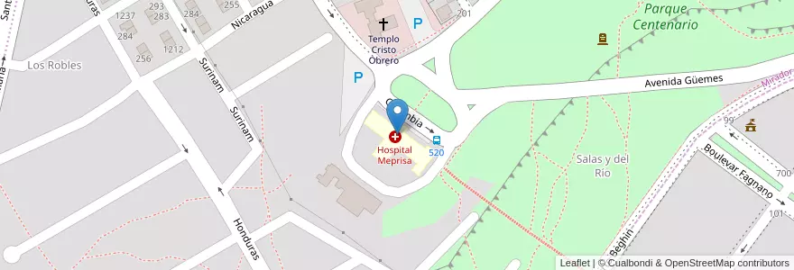Mapa de ubicacion de Hospital Meprisa en 아르헨티나, 산타크루스주, 칠레, Mirador, Deseado, Caleta Olivia.