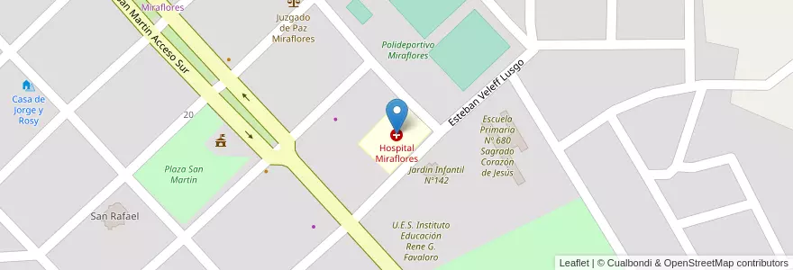 Mapa de ubicacion de Hospital Miraflores en アルゼンチン, チャコ州, Departamento General Güemes, Municipio De Miraflores, Miraflores.