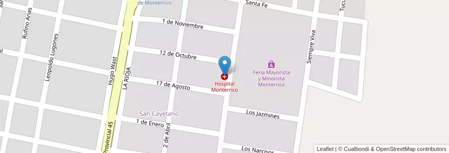 Mapa de ubicacion de Hospital Monterrico en Аргентина, Жужуй, Departamento El Carmen, Municipio De Monterrico.