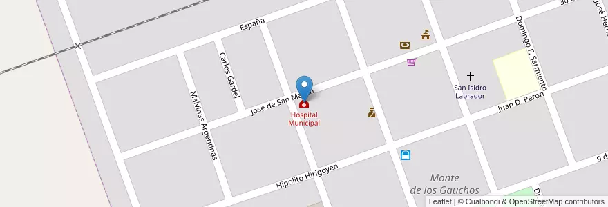 Mapa de ubicacion de Hospital Municipal en Аргентина, Кордова, Departamento Río Cuarto, Pedanía Cautiva, Municipio De Monte De Los Gauchos, Monte De Los Gauchos.