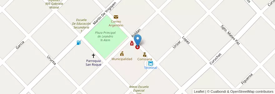 Mapa de ubicacion de Hospital Municipal en 阿根廷, 布宜诺斯艾利斯省, Partido De Leandro N. Alem.