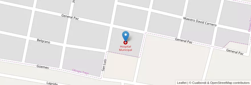 Mapa de ubicacion de Hospital Municipal en Arjantin, Córdoba, Departamento Río Primero, Municipio De Obispo Trejo, Pedanía Timón Cruz, Obispo Trejo.