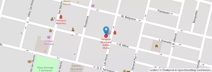 Mapa de ubicacion de Hospital Municipal Adelia María en アルゼンチン, コルドバ州, Departamento Río Cuarto, Pedanía Cautiva, Municipio De Adelia María, Adelia María.