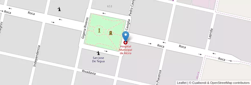 Mapa de ubicacion de Hospital Municipal de Alcira en Argentina, Córdoba, Departamento Río Cuarto, Pedanía Tegua, Municipio De Alcira, Alcira.