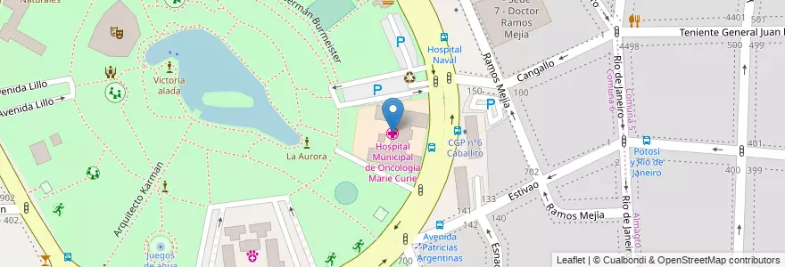 Mapa de ubicacion de Hospital Municipal de Oncología Marie Curie, Caballito en アルゼンチン, Ciudad Autónoma De Buenos Aires, ブエノスアイレス, Comuna 6.