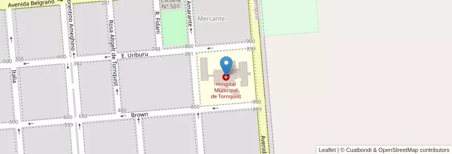 Mapa de ubicacion de Hospital Municipal de Tornquist en Arjantin, Buenos Aires, Partido De Tornquist, Tornquist.