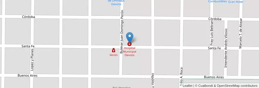 Mapa de ubicacion de Hospital Municipal Devoto en Аргентина, Кордова, Departamento San Justo, Pedanía Juárez Celman, Municipio De Devoto, Devoto.