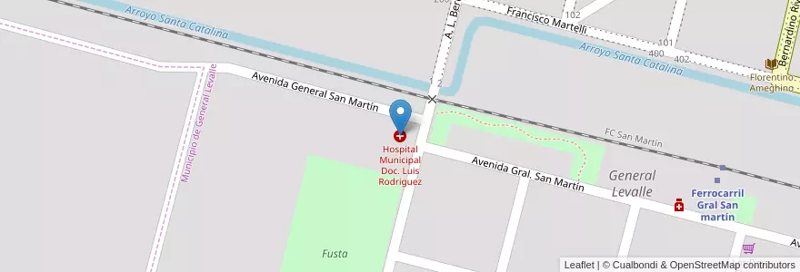 Mapa de ubicacion de Hospital Municipal Doc. Luis Rodriguez en Argentinië, Córdoba, Departamento Presidente Roque Sáenz Peña, Pedanía La Amarga, Municipio De General Levalle, General Levalle.