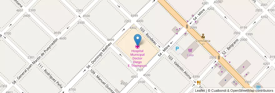 Mapa de ubicacion de Hospital Municipal Doctor Diego E. Thompson en 阿根廷, 布宜诺斯艾利斯省, Partido De General San Martín, Villa Lynch.