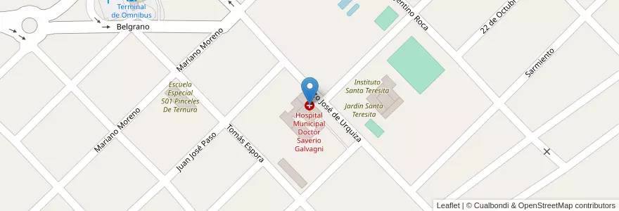Mapa de ubicacion de Hospital Municipal Doctor Saverio Galvagni en Argentinië, Buenos Aires, Partido De Hipólito Yrigoyen.