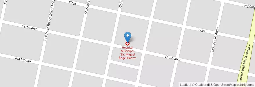 Mapa de ubicacion de Hospital Municipal “Dr. Miguel Ángel Baeza” en Argentinien, Provinz Córdoba, Departamento Marcos Juárez, Pedanía Liniers, Municipio De Camilo Aldao, Camilo Aldao.