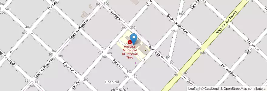 Mapa de ubicacion de Hospital Municipal Dr. Pascual Tirro en アルゼンチン, コルドバ州, Departamento Tercero Arriba, Pedanía Punta Del Agua, Municipio De Hernando, Hernando.