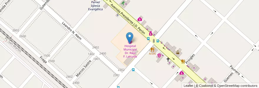 Mapa de ubicacion de Hospital Municipal Dr. Raul F. Larcade en 아르헨티나, 부에노스아이레스주, Partido De San Miguel, San Miguel.