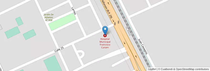 Mapa de ubicacion de Hospital Municipal Francisco Caram en Arjantin, Buenos Aires, Brandsen.