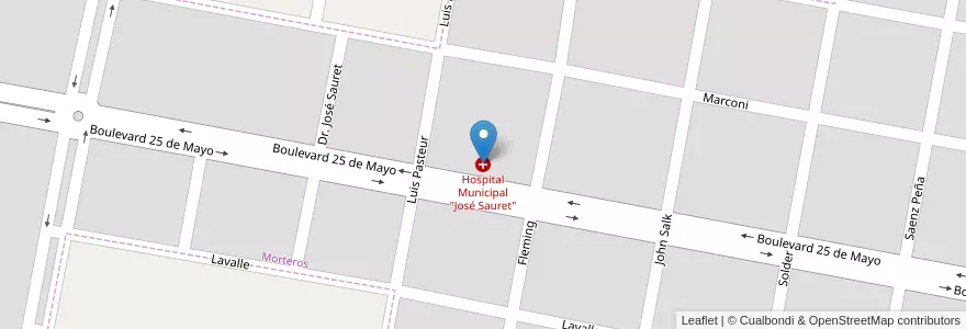 Mapa de ubicacion de Hospital Municipal "José Sauret" en الأرجنتين, Córdoba, Departamento San Justo, Pedanía Libertad, Municipio De Morteros, Morteros.