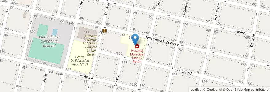 Mapa de ubicacion de Hospital Municipal Juan D. Perón en Argentina, Buenos Aires, Partido De Salto.