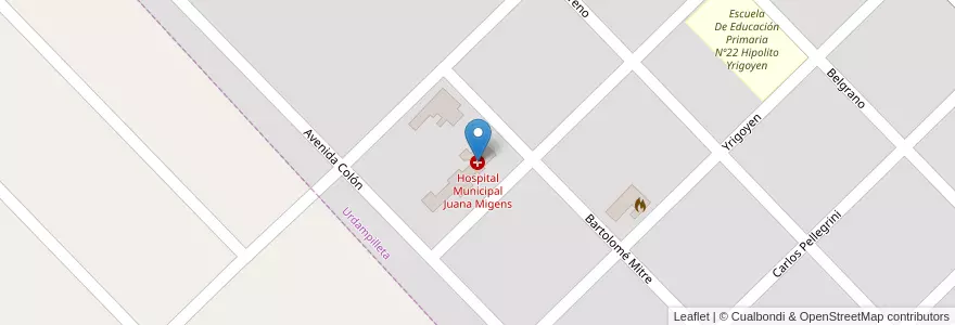 Mapa de ubicacion de Hospital Municipal Juana Migens en 아르헨티나, 부에노스아이레스주, Partido De Bolívar, Urdampilleta.