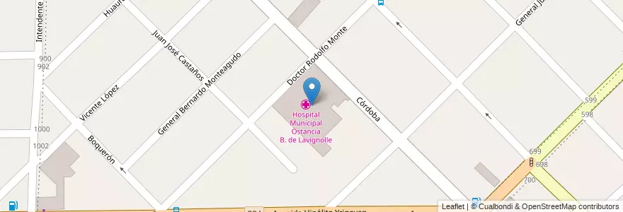 Mapa de ubicacion de Hospital Municipal Ostancia B. de Lavignolle en Argentina, Provincia Di Buenos Aires, Partido De Morón, Morón.