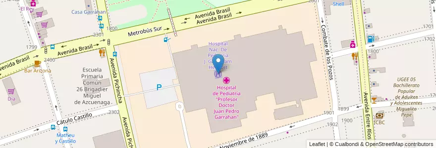 Mapa de ubicacion de Hospital Nac. De Pediatría J. Garraham Heliport, Parque Patricios en 아르헨티나, Ciudad Autónoma De Buenos Aires, Comuna 4, 부에노스아이레스.