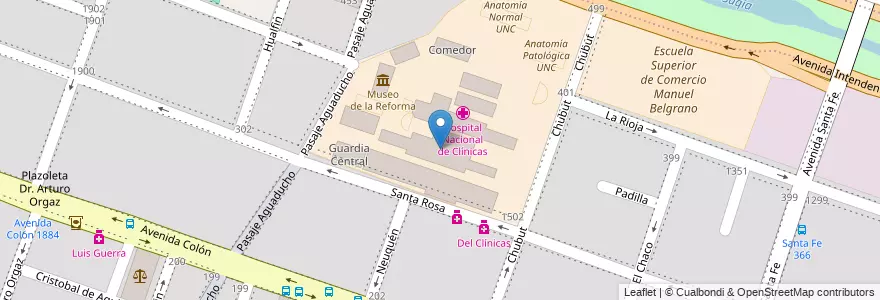 Mapa de ubicacion de Hospital Nacional de Clínicas en Argentinien, Provinz Córdoba, Departamento Capital, Pedanía Capital, Córdoba, Municipio De Córdoba.