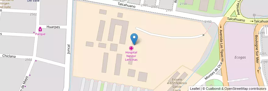 Mapa de ubicacion de Hospital Nestor Lencinas en アルゼンチン, メンドーサ州, チリ, Godoy Cruz, Departamento Capital, Distrito Ciudad De Godoy Cruz, Ciudad De Mendoza.