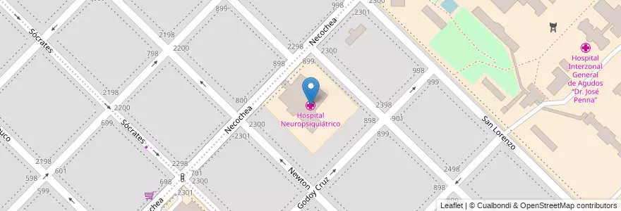 Mapa de ubicacion de Hospital Neuropsiquiátrico en アルゼンチン, ブエノスアイレス州, Partido De Bahía Blanca, Bahía Blanca.
