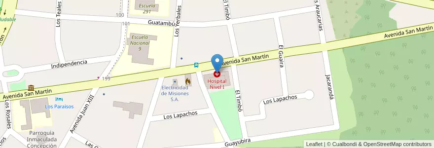 Mapa de ubicacion de Hospital Nivel I en 아르헨티나, Misiones, Departamento Iguazú, Municipio De Wanda.