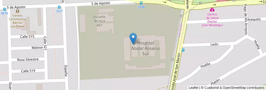 Mapa de ubicacion de Hospital Nodal Rosario Sur en 阿根廷, Santa Fe, Departamento Rosario, Municipio De Rosario, Municipio De Villa Gobernador Gálvez.