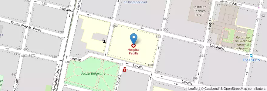 Mapa de ubicacion de Hospital Padilla en アルゼンチン, トゥクマン州, San Miguel De Tucumán, Departamento Capital, San Miguel De Tucumán.