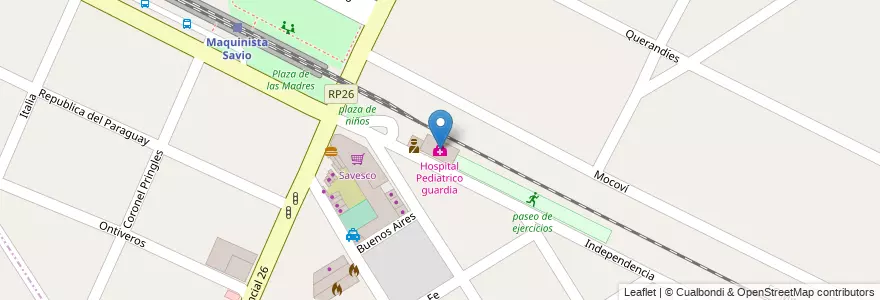 Mapa de ubicacion de Hospital Pediatrico guardia en Arjantin, Buenos Aires, Partido De Escobar, Maquinista Savio.