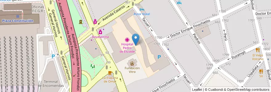 Mapa de ubicacion de Hospital Pedro de Elizalde, Barracas en 阿根廷, Ciudad Autónoma De Buenos Aires, Comuna 4, Comuna 1, 布宜诺斯艾利斯.