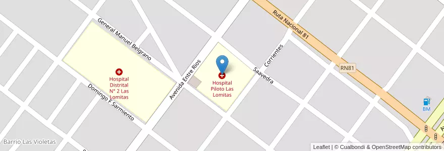 Mapa de ubicacion de Hospital Piloto Las Lomitas en Arjantin, Formosa, Departamento Patiño, Municipio De Las Lomitas, Las Lomitas.